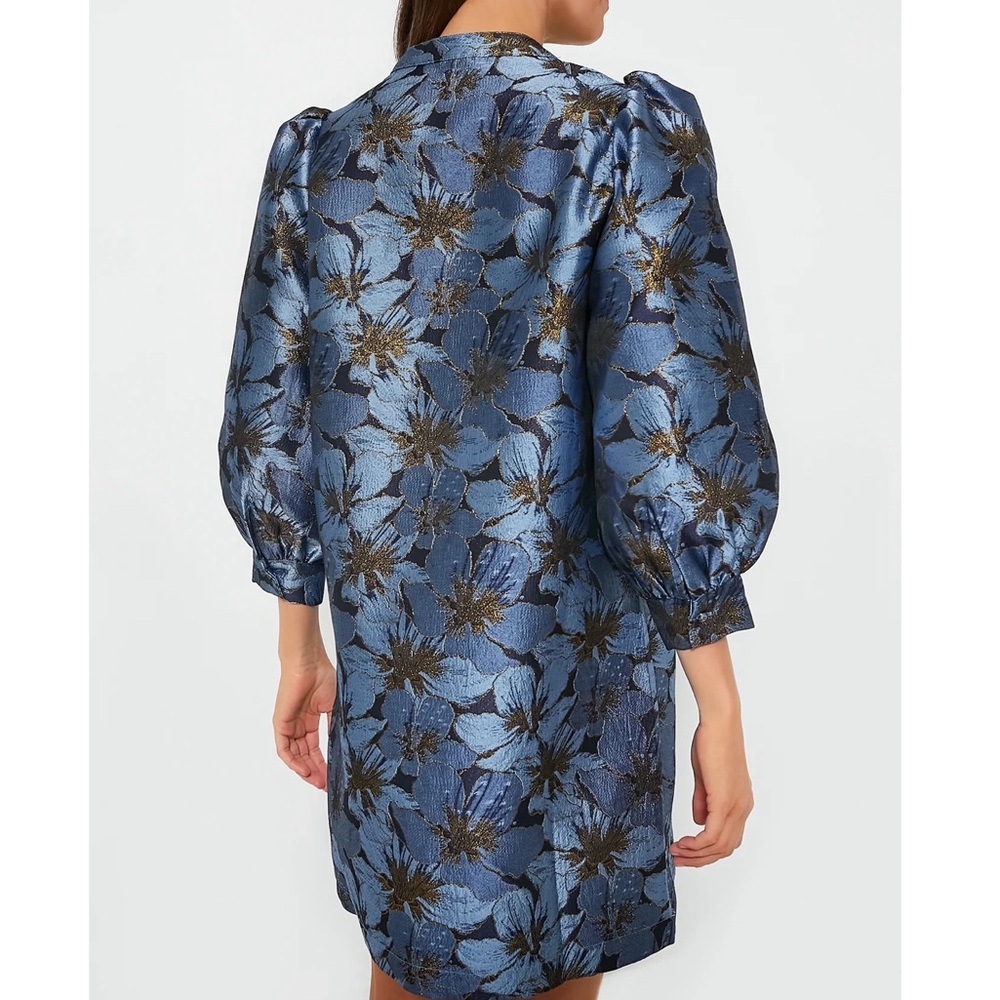 Tuckernuck Blue and Black Floral Jacquard Puff-Sleeve Shift Dress - Picture 4 of 13